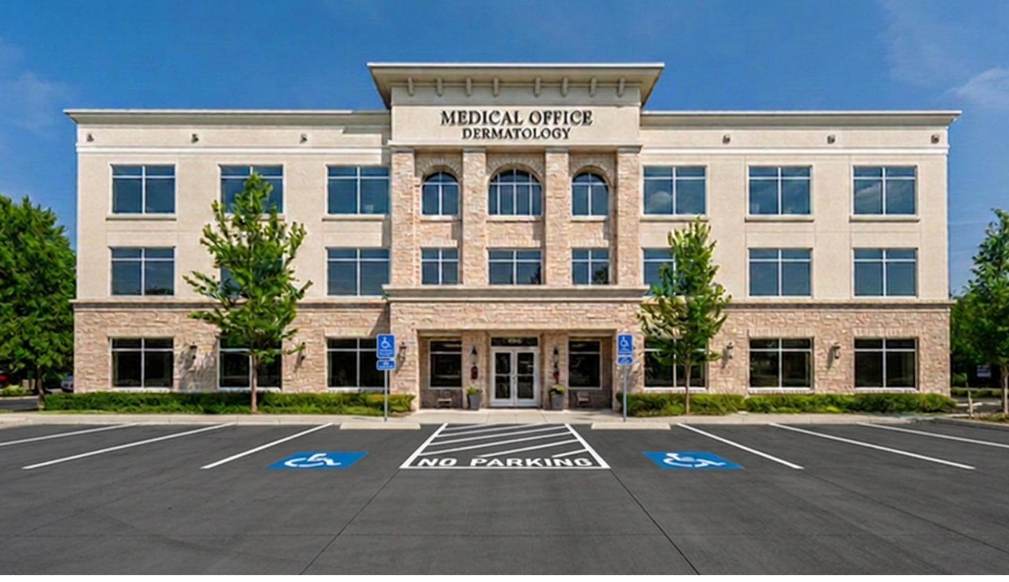 Clean three-story medical office building exterior in Greater Houston